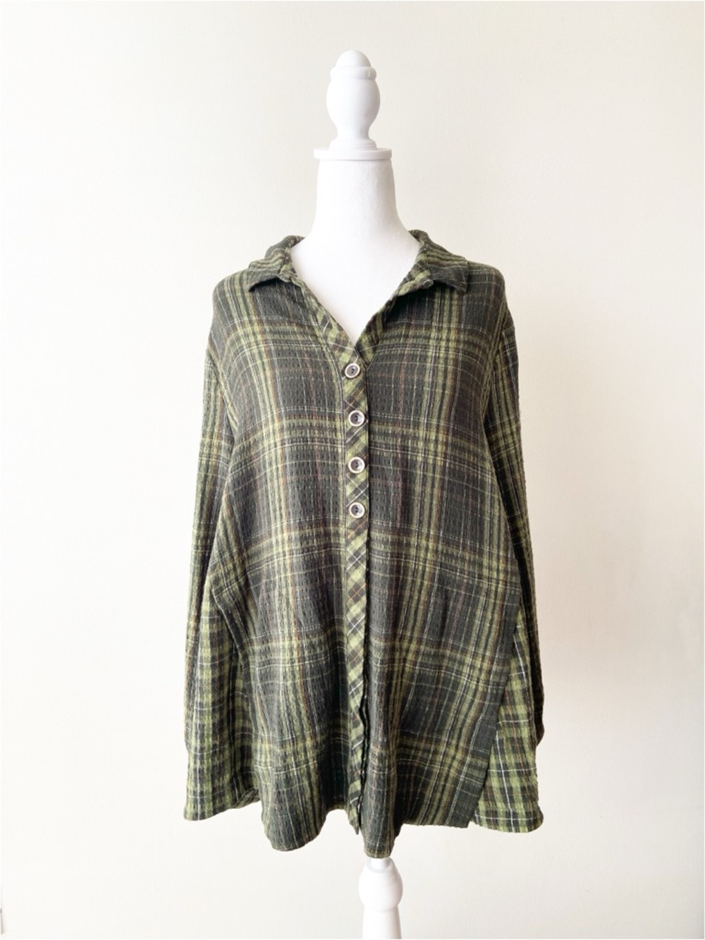 Habitat Green Plaid Button-Front Blouse
